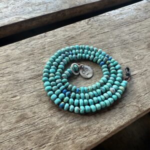 Kingman Turquoise + Cerulite Hand Knotted Necklace 18"