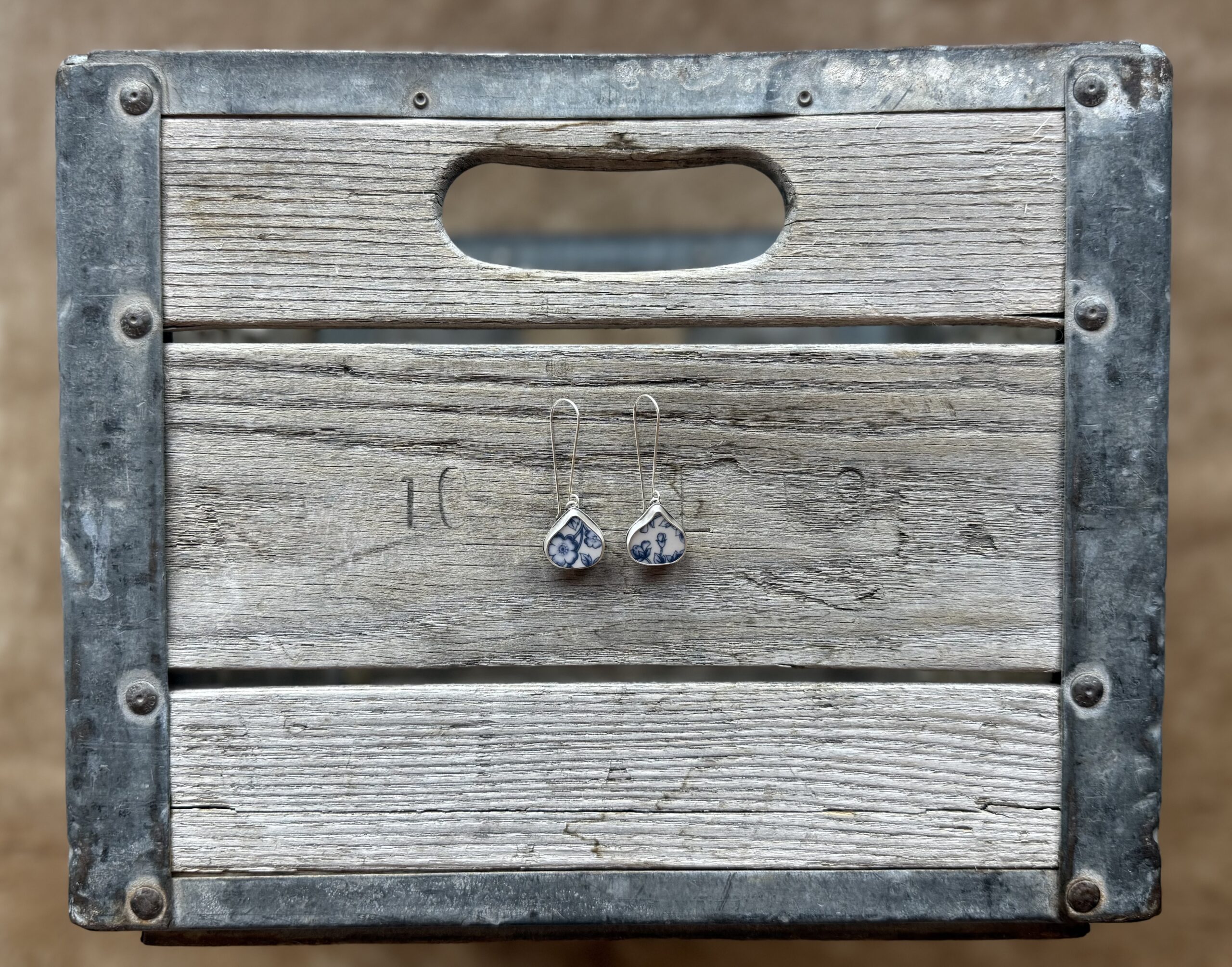 Silver Vintage Floral Porcelain Drops - 2"