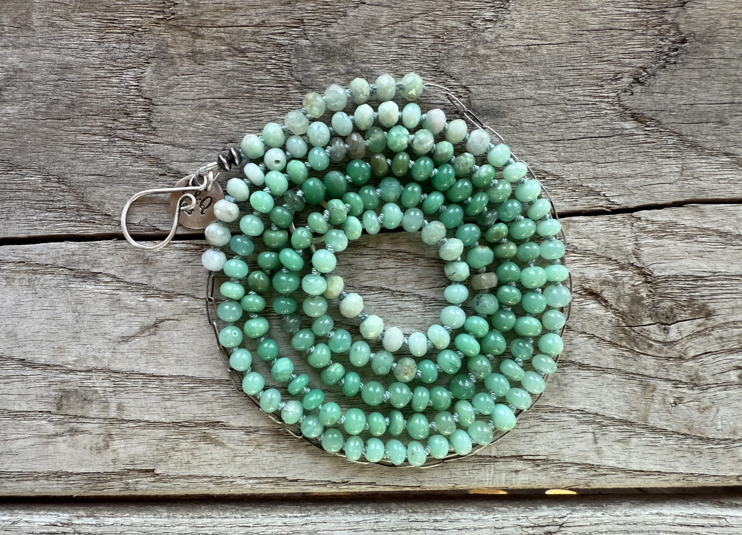 3mm Chrysoprase + Sapphire Sterling Silver Chain Hand Knotted