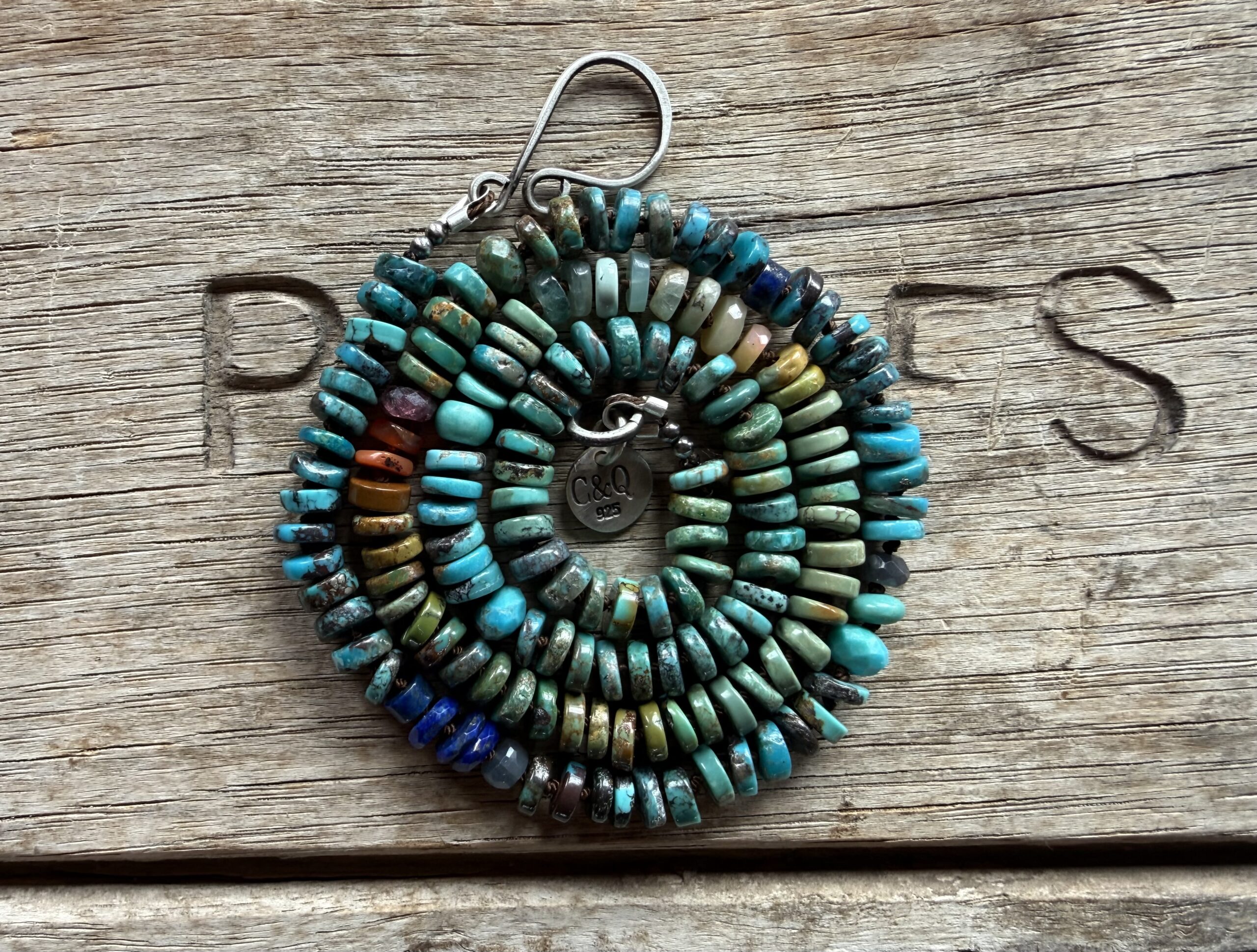 5mm Ombre Turquoise + Sapphire + Fire Opal + Lapis + Chrysoprase Hand Knotted Necklace - 19" - Image 3