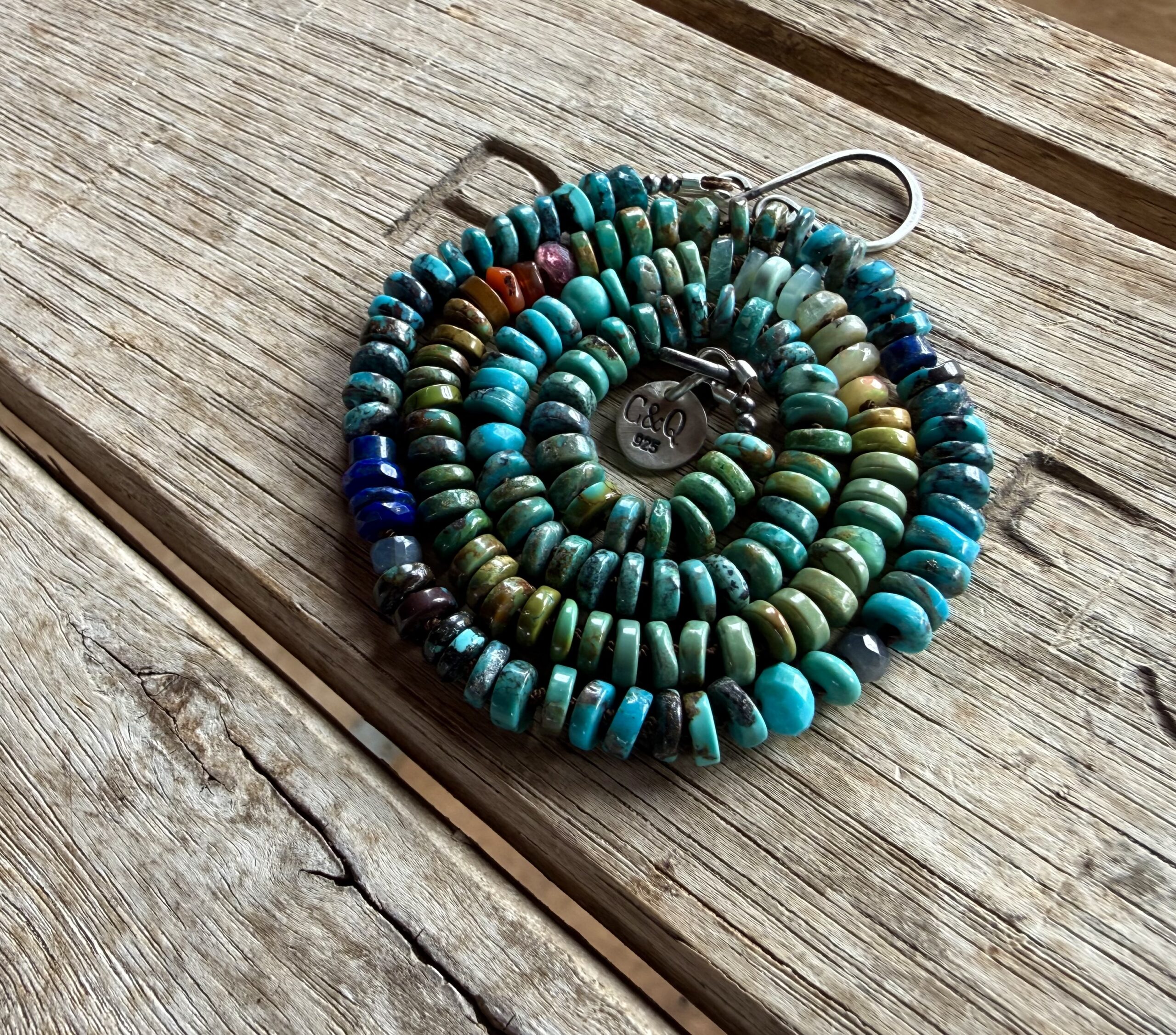 5mm Ombre Turquoise + Sapphire + Fire Opal + Lapis + Chrysoprase Hand Knotted Necklace - 19" - Image 4