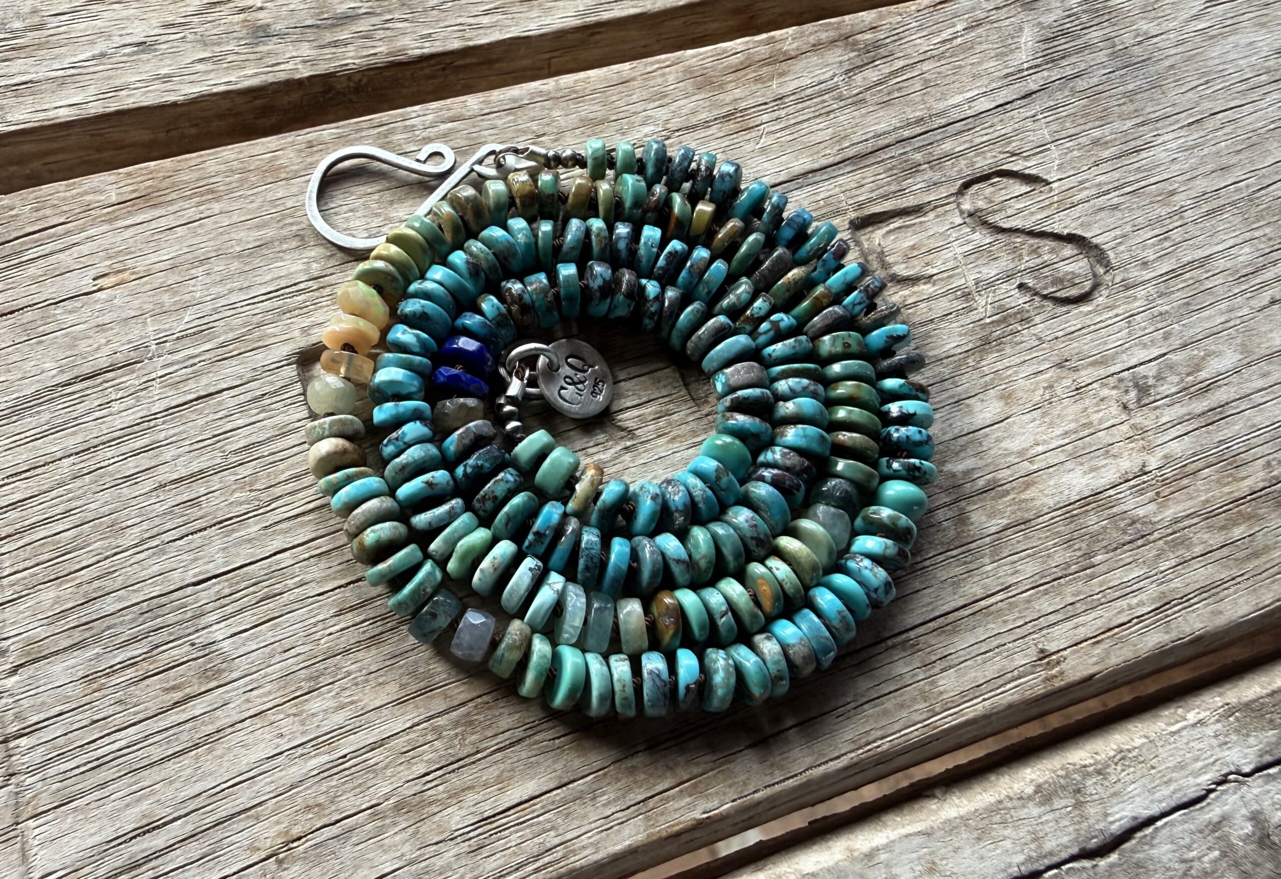 5mm Ombre Turquoise + Sapphire + Fire Opal + Lapis + Chrysoprase Hand Knotted Necklace - 20" - Image 4