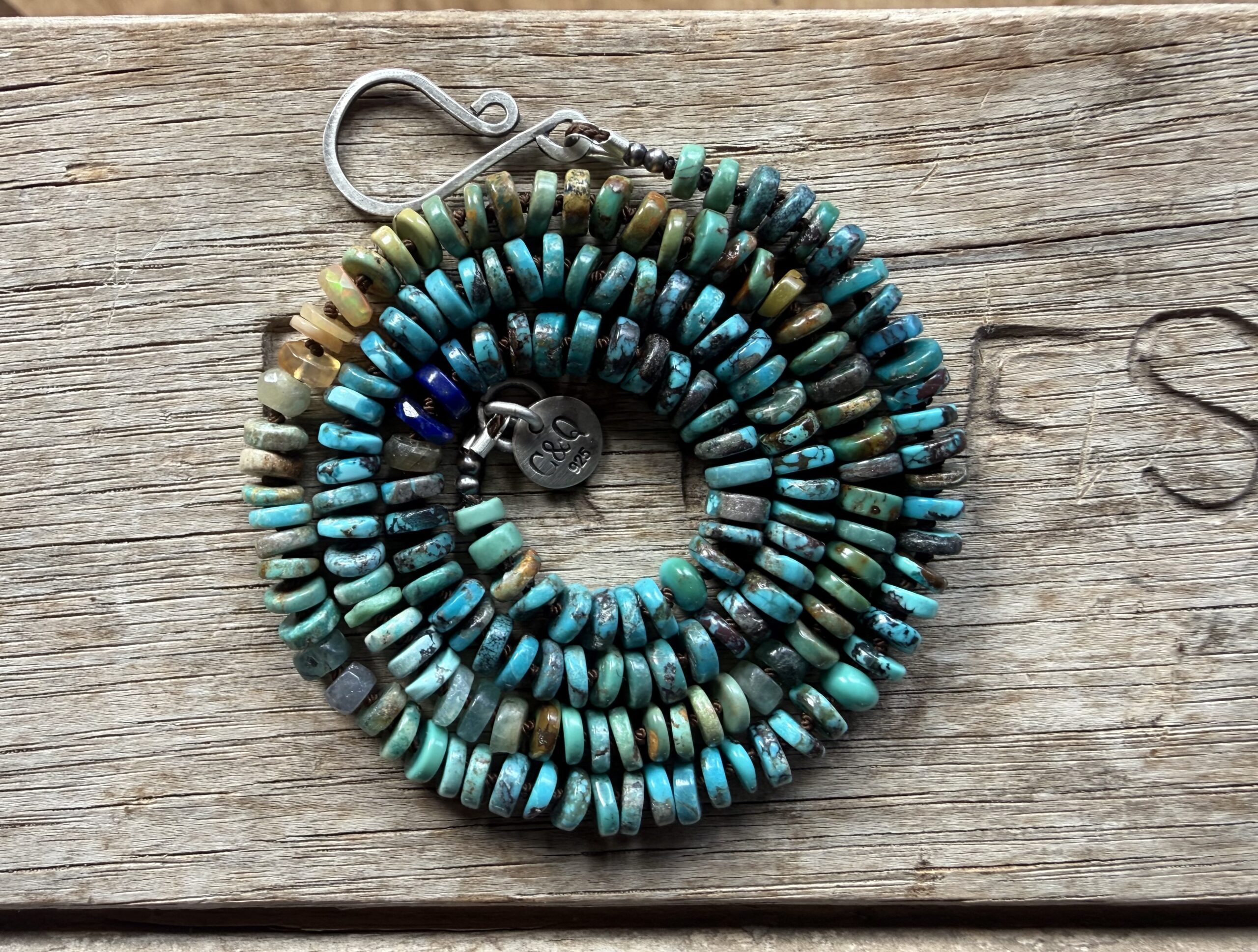 5mm Ombre Turquoise + Sapphire + Fire Opal + Lapis + Chrysoprase Hand Knotted Necklace - 20" - Image 3