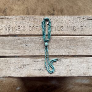 4mm Royston Turquoise silk knotted necklace with a Variscite Bolo - 24" opening with 8" of fringe