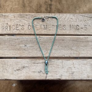 3mm Royston Turquoise silk knotted necklace with a Gold Hill Bolo - 17" opening with 1.5" of fringe