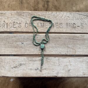 4mm Turquoise silk knotted necklace with a Variscite Bolo - 26" opening with 3" of fringe