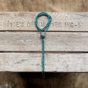 4-5mm Sonoran Gold Turquoise silk knotted necklace with a Jasper Bolo - 25" opening with 6" of fringe