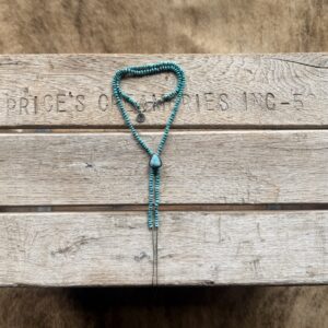 4mm Royston Turquoise silk knotted necklace with a Gold Hill Bolo - 18" opening with 2.5" of fringe