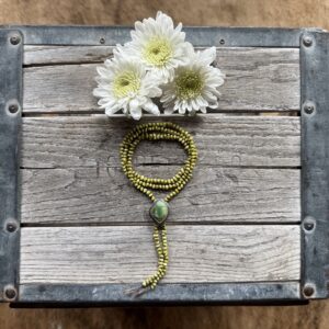 3-4mm Palomino Variscite with a Turquoise Bolo - 23" opening with 2.5" of fringe
