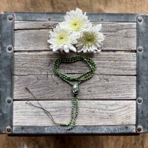 3-4mm Cielo Turquoise silk knotted necklace with a Bamboo Mtn. Turquoise bolo - 25" opening with 3.5" of fringe