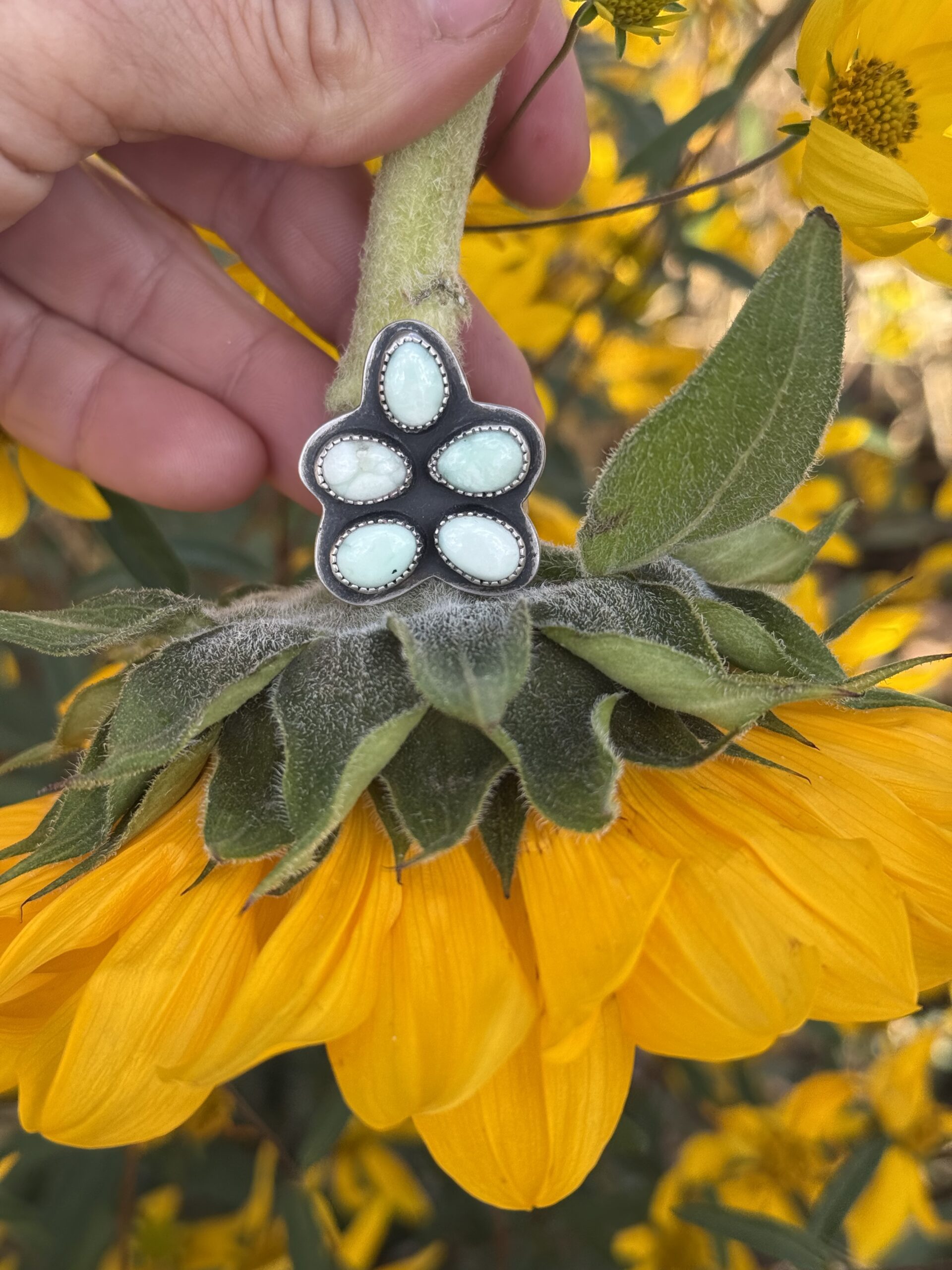 Paloma Sunflower Silver Ring with a Wide Distressed Band - size 8 - Image 7
