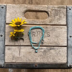 2-3mm Turquoise silk knotted necklace with a Turquoise pendant- 18"