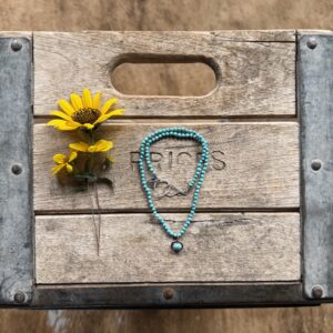 2-3mm Turquoise silk knotted necklace with a Turquoise pendant- 17"