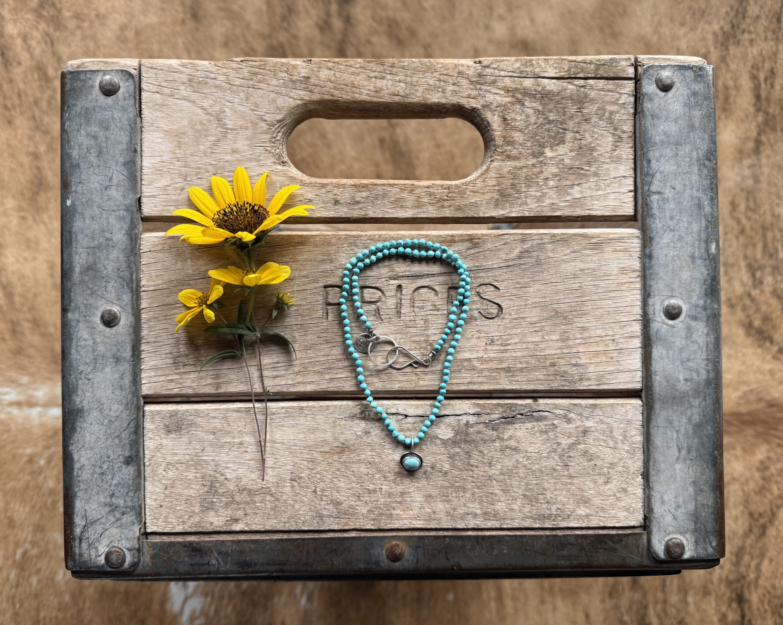 2-3mm Turquoise silk knotted necklace with a Turquoise pendant- 17"