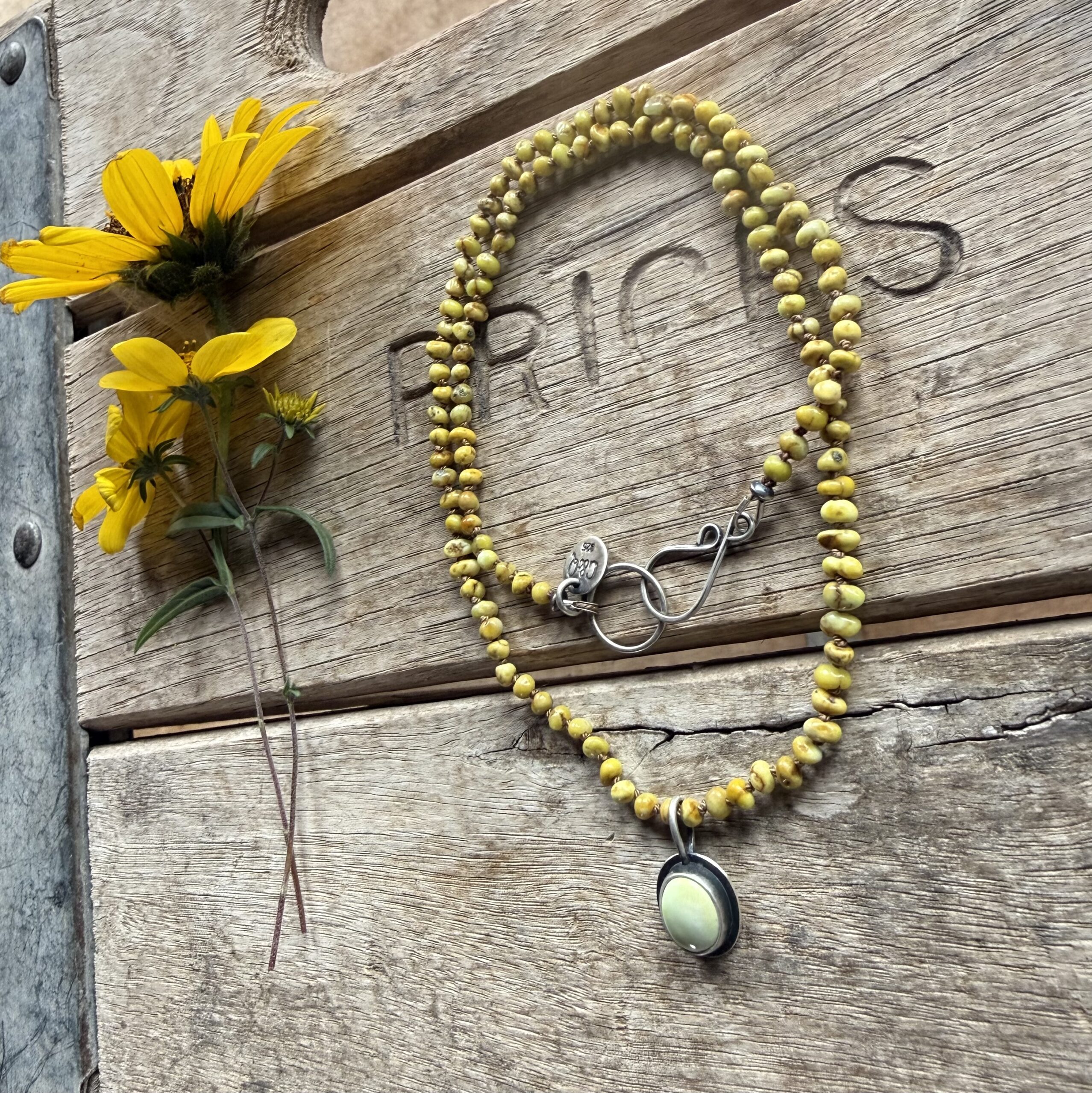 4mm Palomino silk knotted necklace with a Palomino pendant- 18" - Image 4