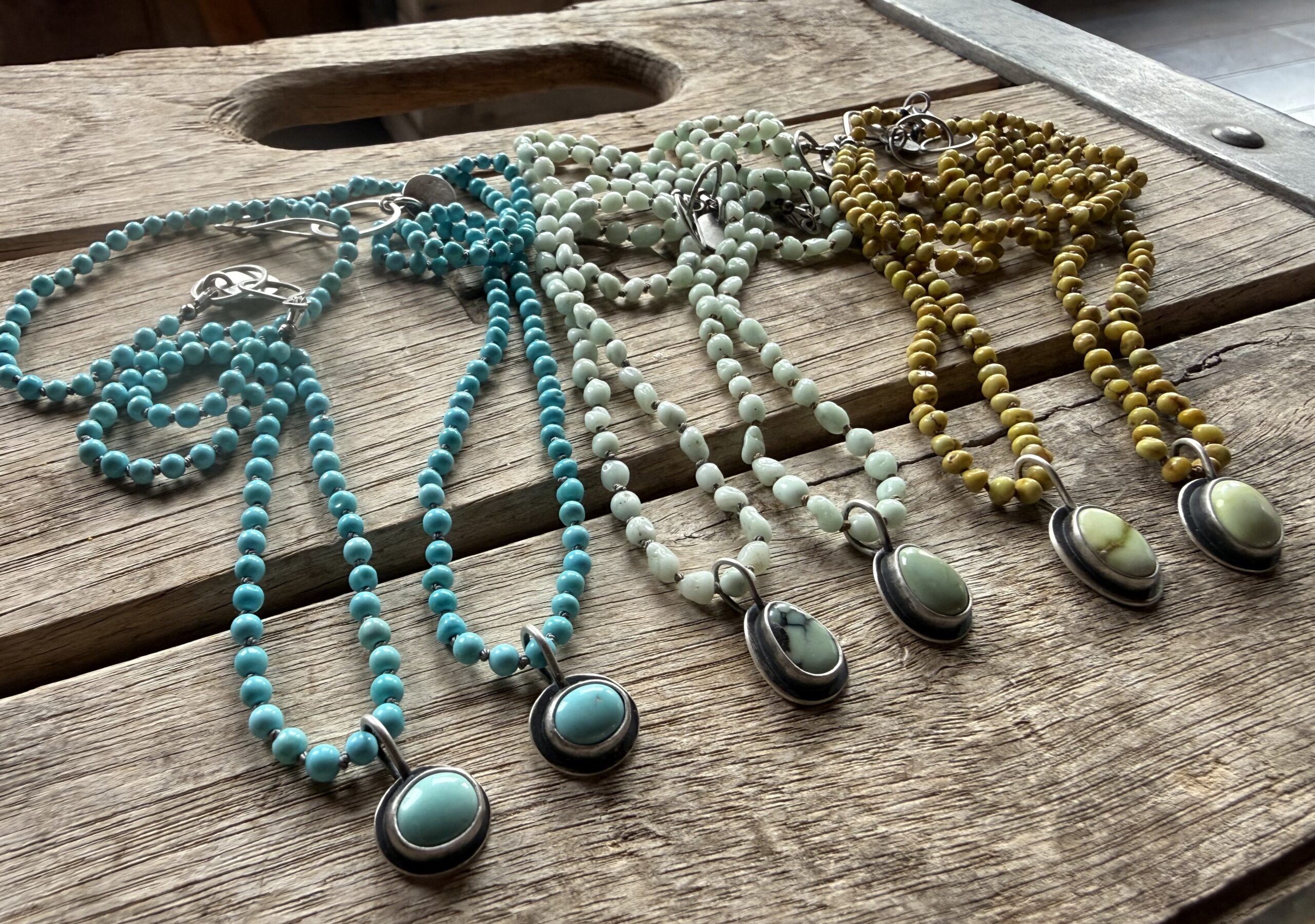 2-3mm Turquoise silk knotted necklace with a Turquoise pendant- 18" - Image 6