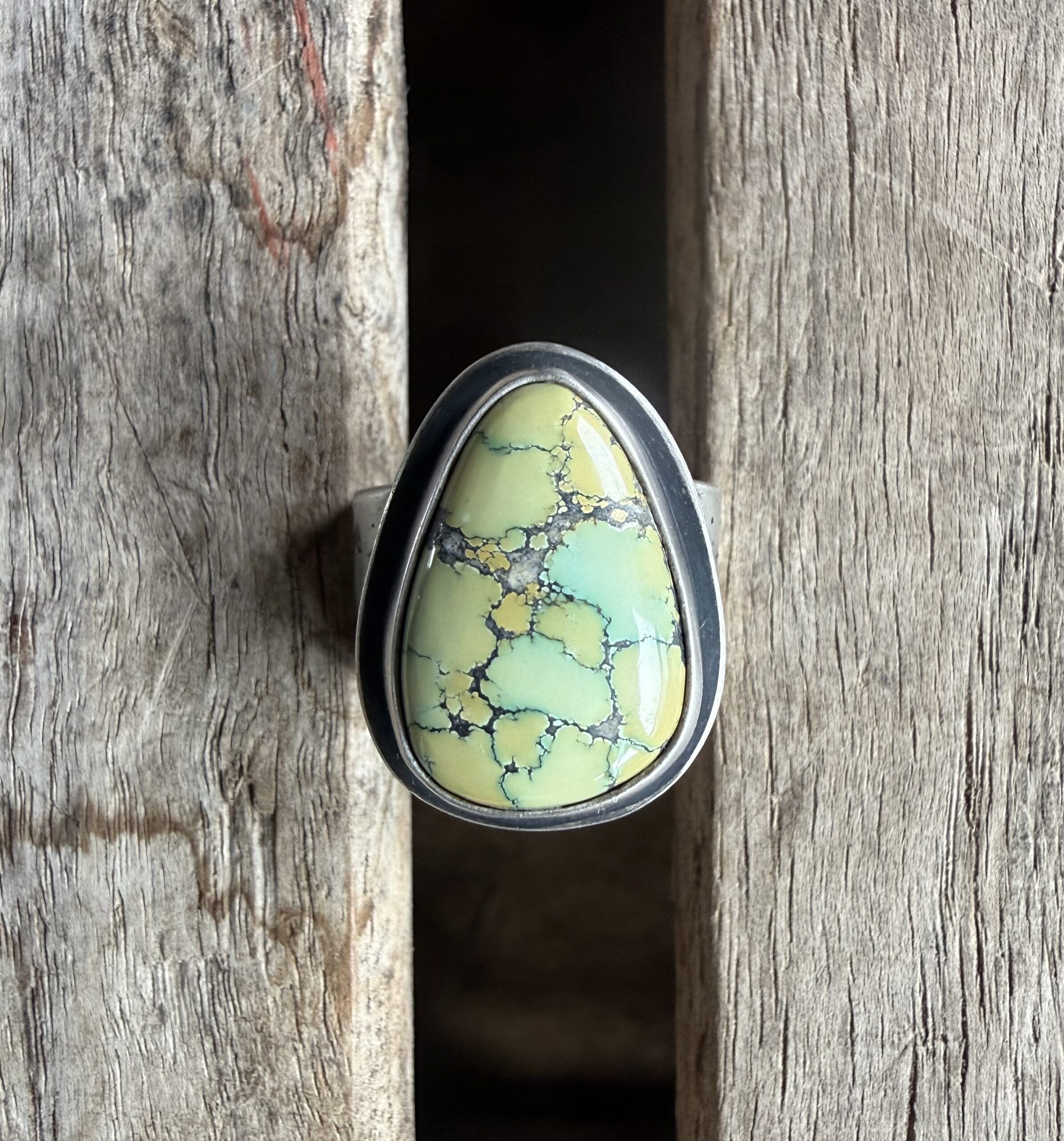 Nevada Blue Moon Turquoise and Sapphire Silver Ring with a Mount Sneffels Star Band - size 7 3/4 - Image 5