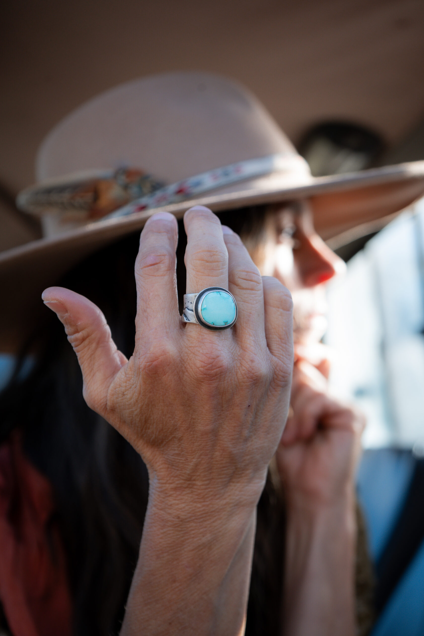 Lone Mountain Turquoise Silver Ring with a Mountain Star Band - size 8 - Image 3