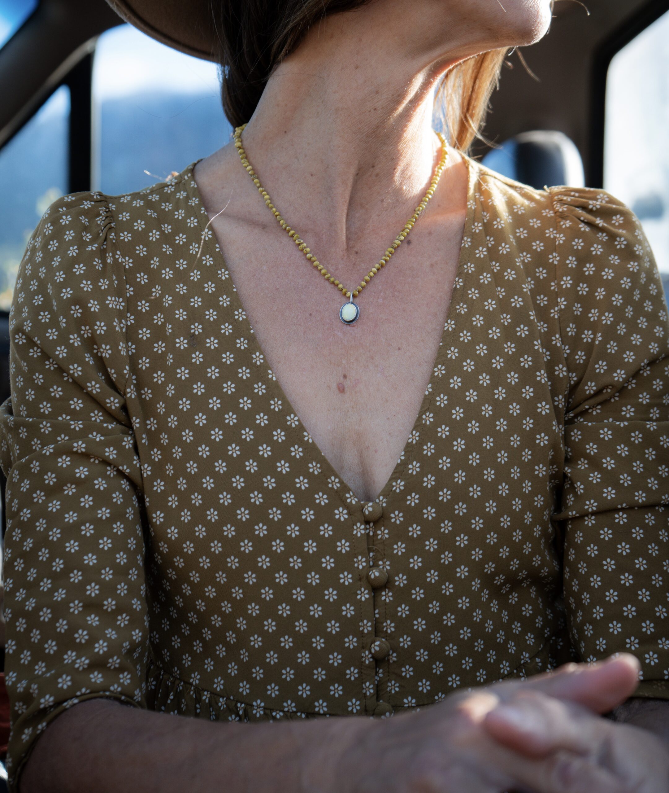4mm Palomino silk knotted necklace with a Palomino pendant- 18" - Image 3