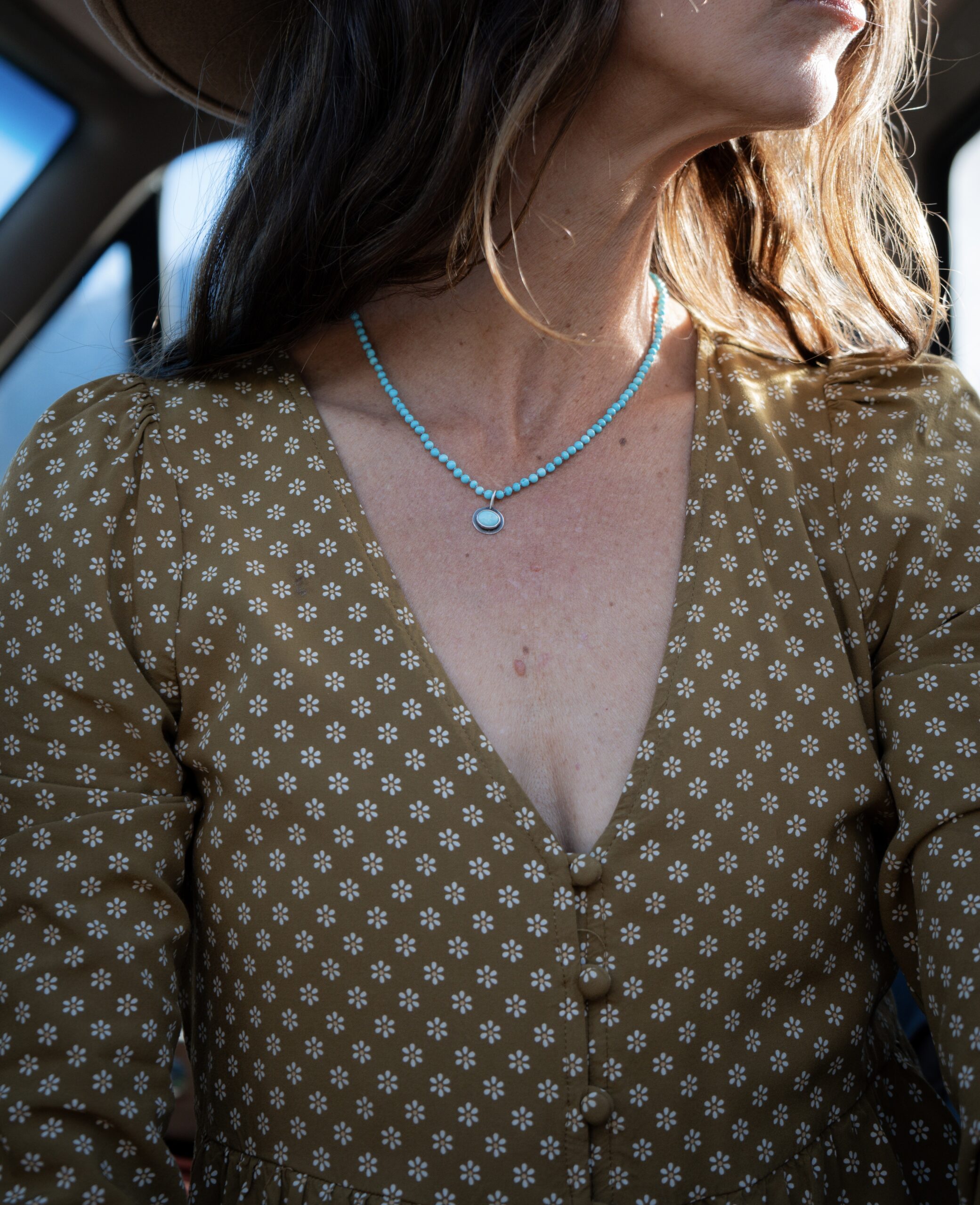 2-3mm Turquoise silk knotted necklace with a Turquoise pendant- 17" - Image 3