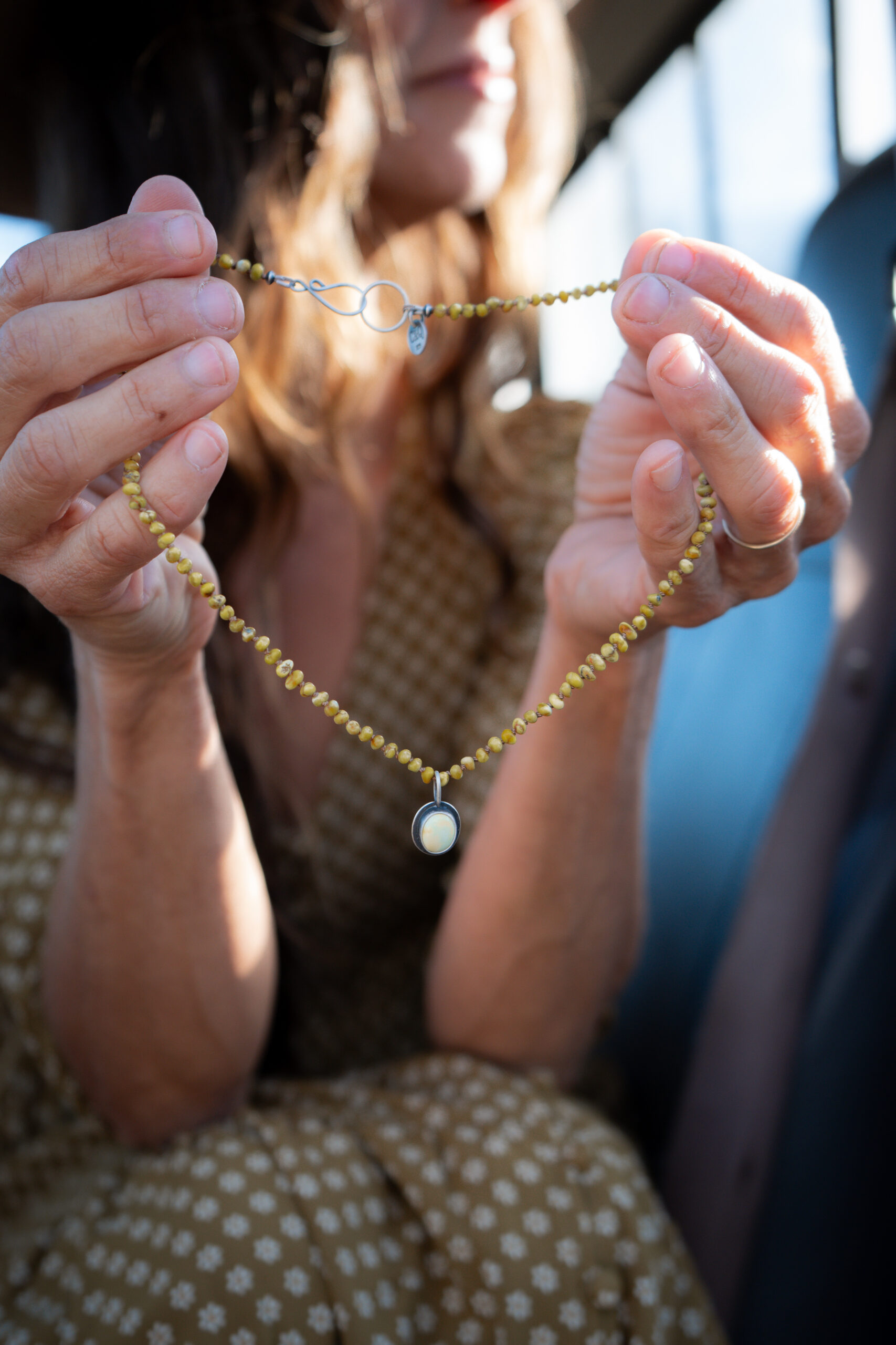 4mm Palomino silk knotted necklace with a Palomino pendant- 18" - Image 2