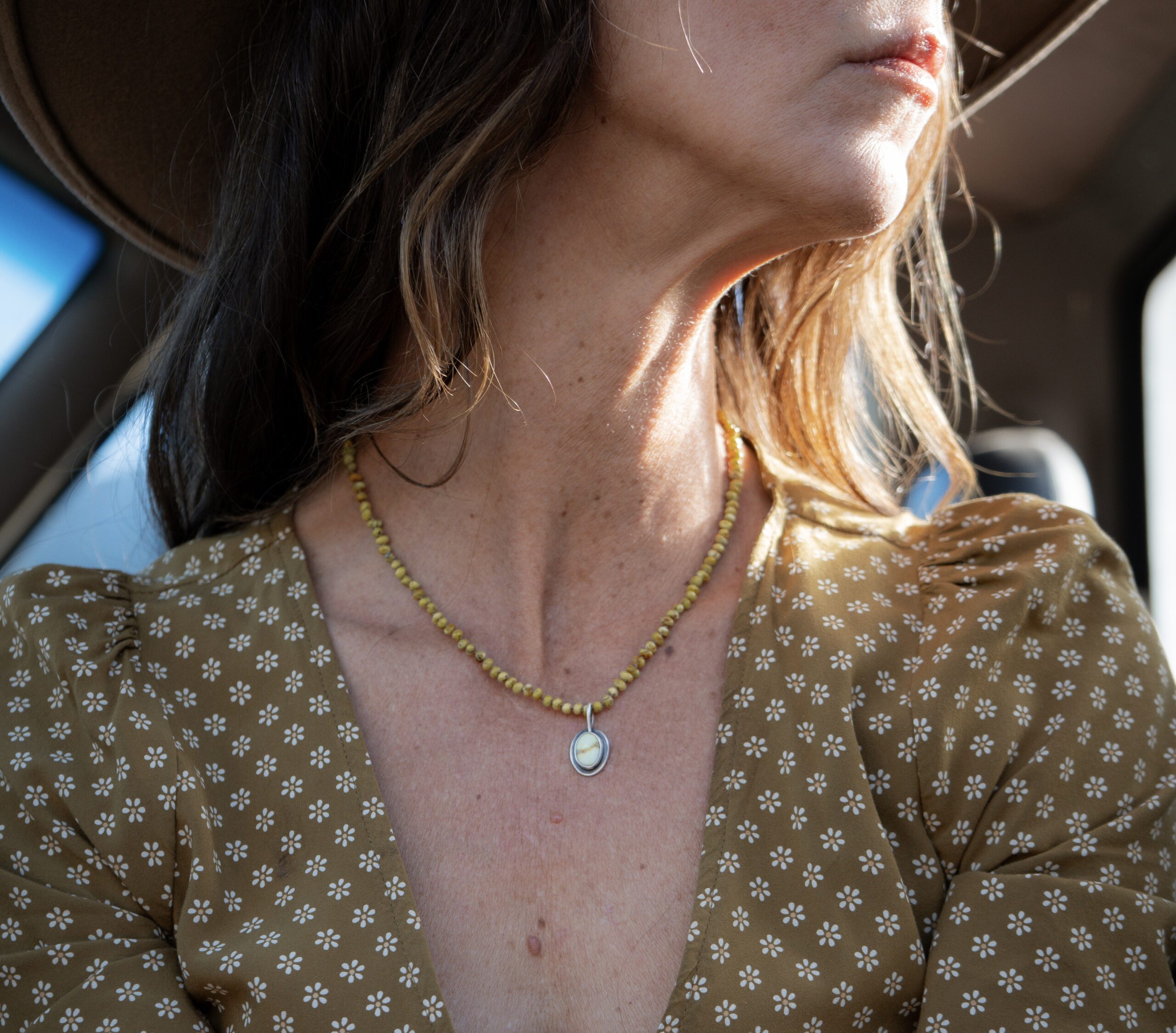 4mm Palomino silk knotted necklace with a Palomino pendant- 17" - Image 3