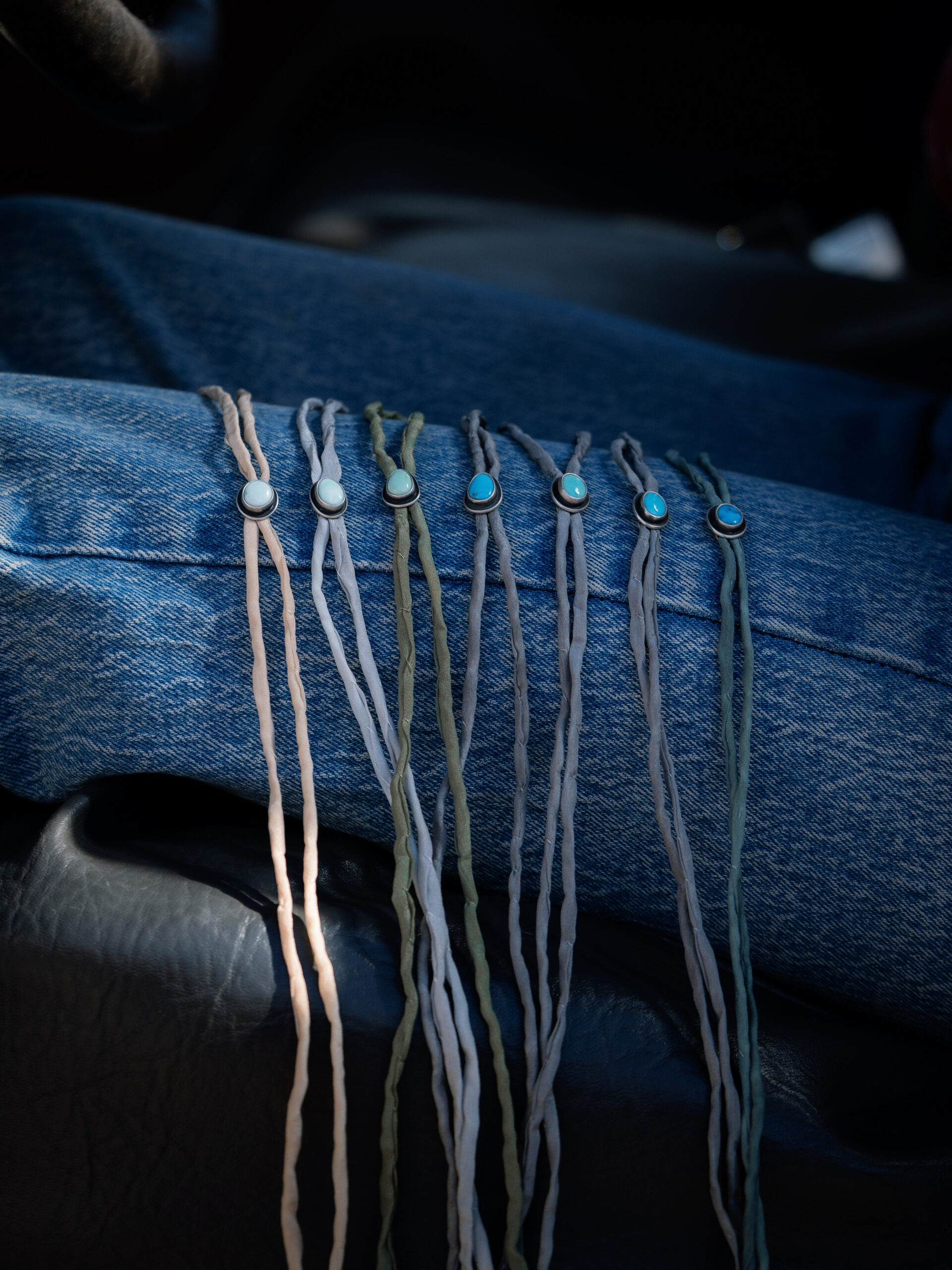 Lone Mountain Turquoise Bolo on a Gray Silk Cord - Image 2