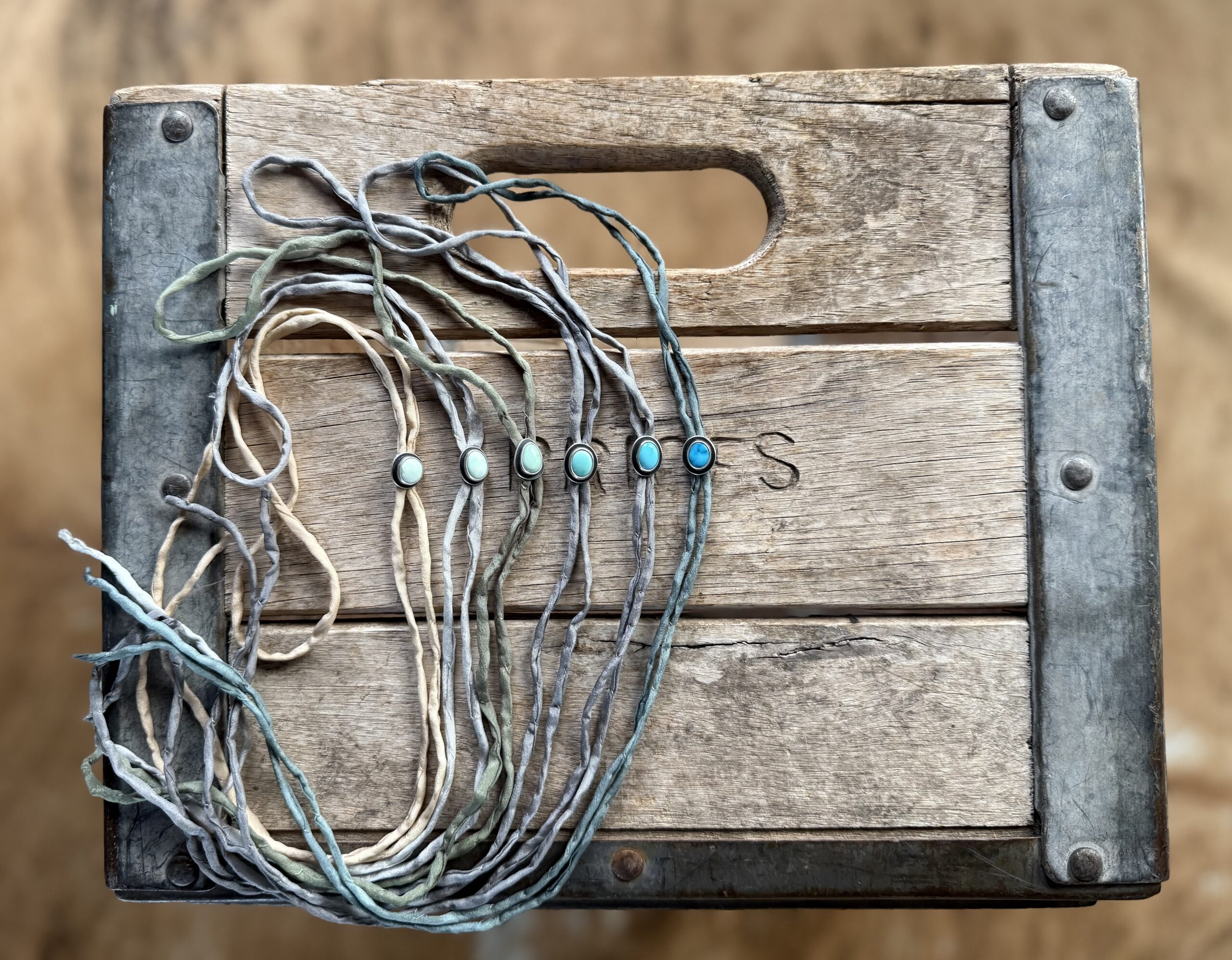 Lone Mountain Turquoise Bolo on a Blue/ Gray Silk Cord - Image 4