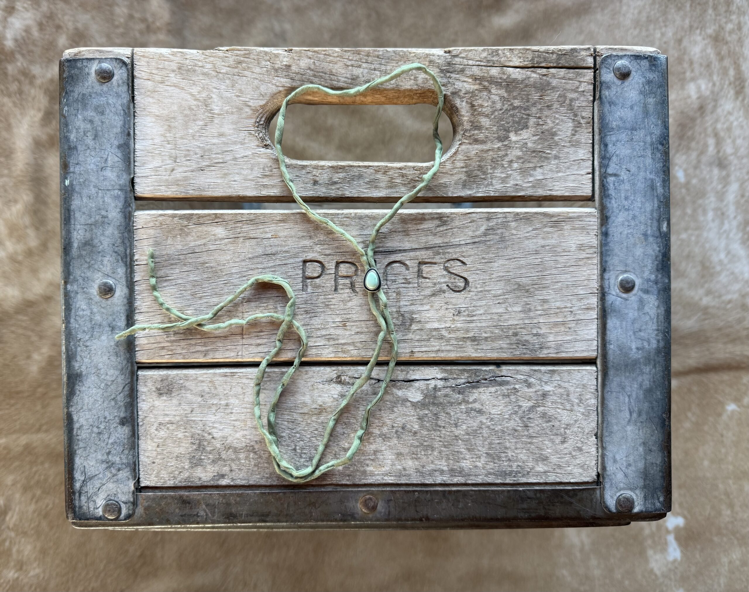 New Lander Turquoise Bolo on a Sage Green Silk Cord
